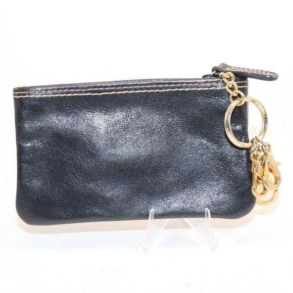 Kitamura Japan Leather Zipper Pouchette Coin Purse Black with Contrast Stitching - Picture 2 of 6